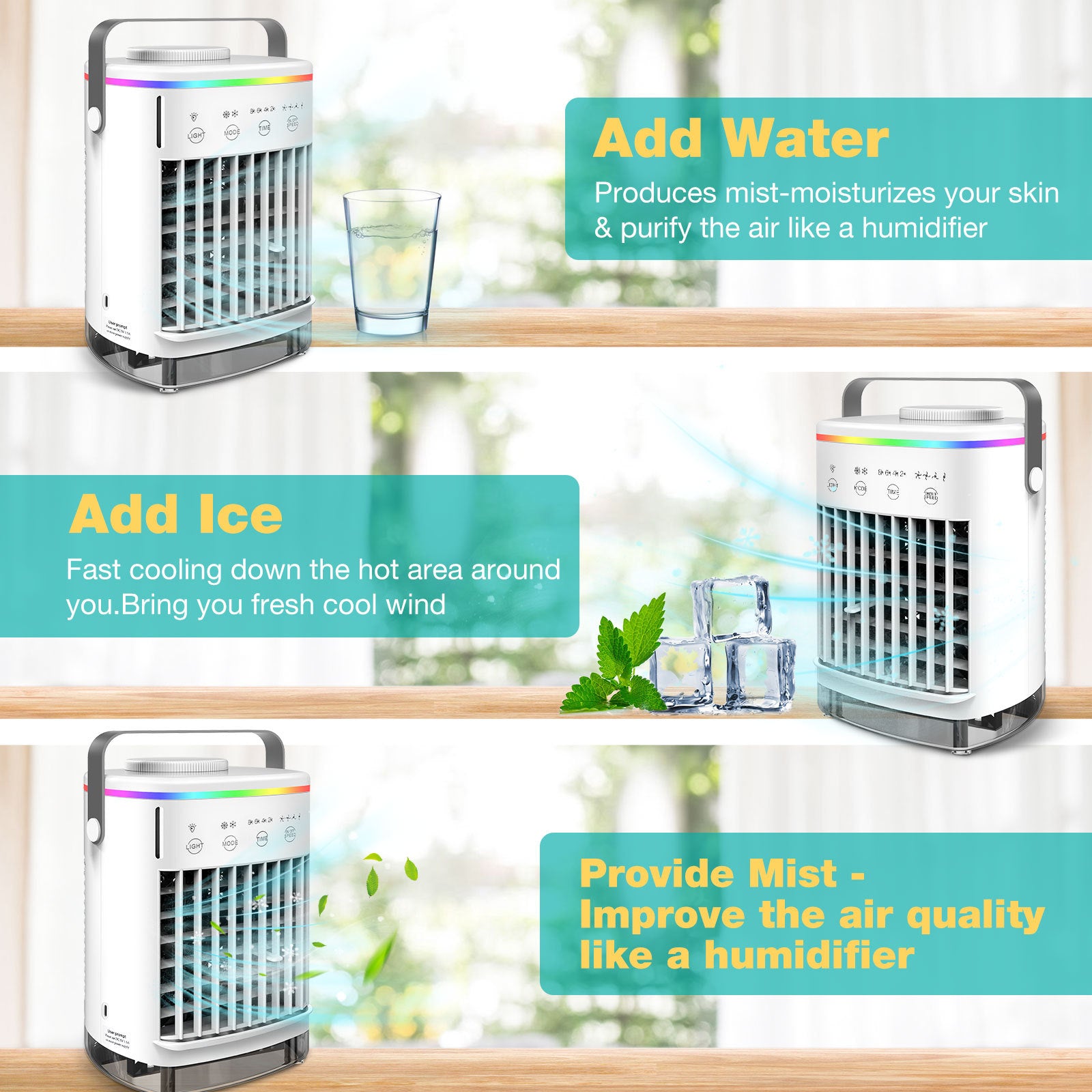 4-Speed USB Air Conditioning Fan with Humidification Spray – Portable Mini Air Cooler