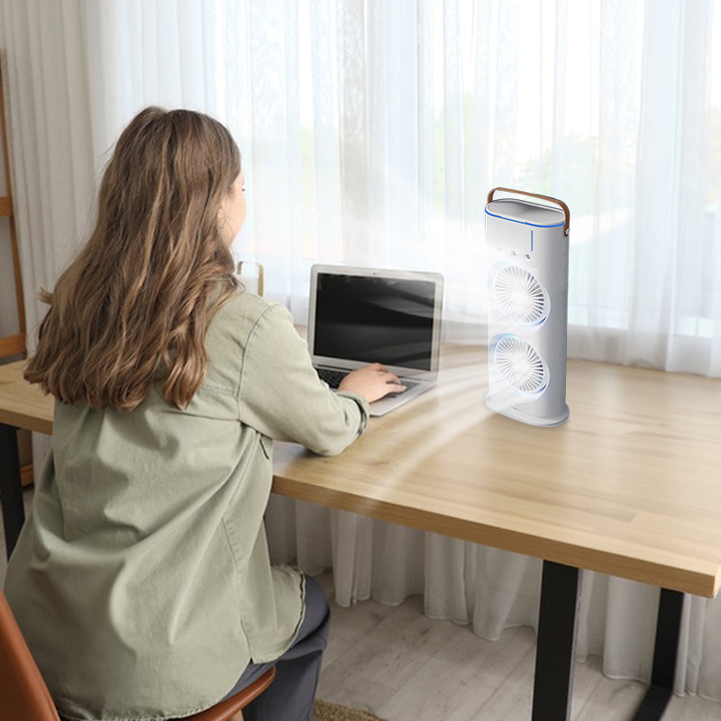 Rechargeable Portable Mini Fan with Spray Cooling – Desktop Air Cooler with LED Light