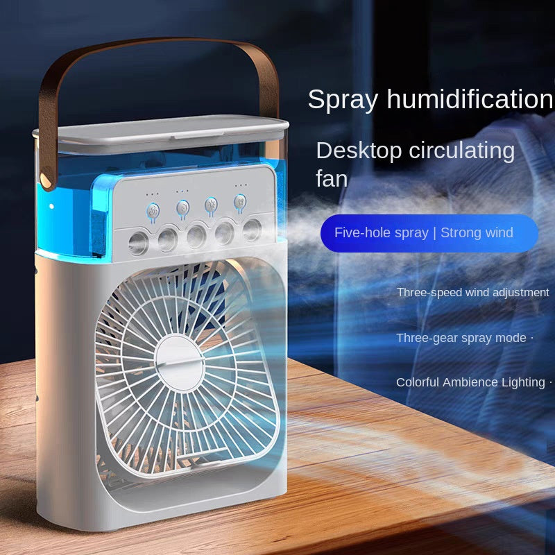 Five-Hole Mist Fan – Multi-Functional Desktop Cooling Fan &amp; Humidifier with LED Light