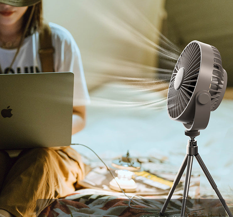 Multi-Function Tripod Camping Fan with LED Light, Remote Control &amp; Timer – Rechargeable Portable Outdoor Fan