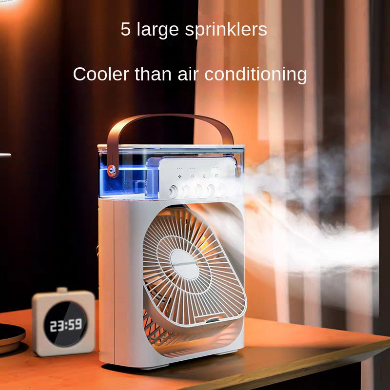 Five-Hole Mist Fan – Multi-Functional Desktop Cooling Fan &amp; Humidifier with LED Light