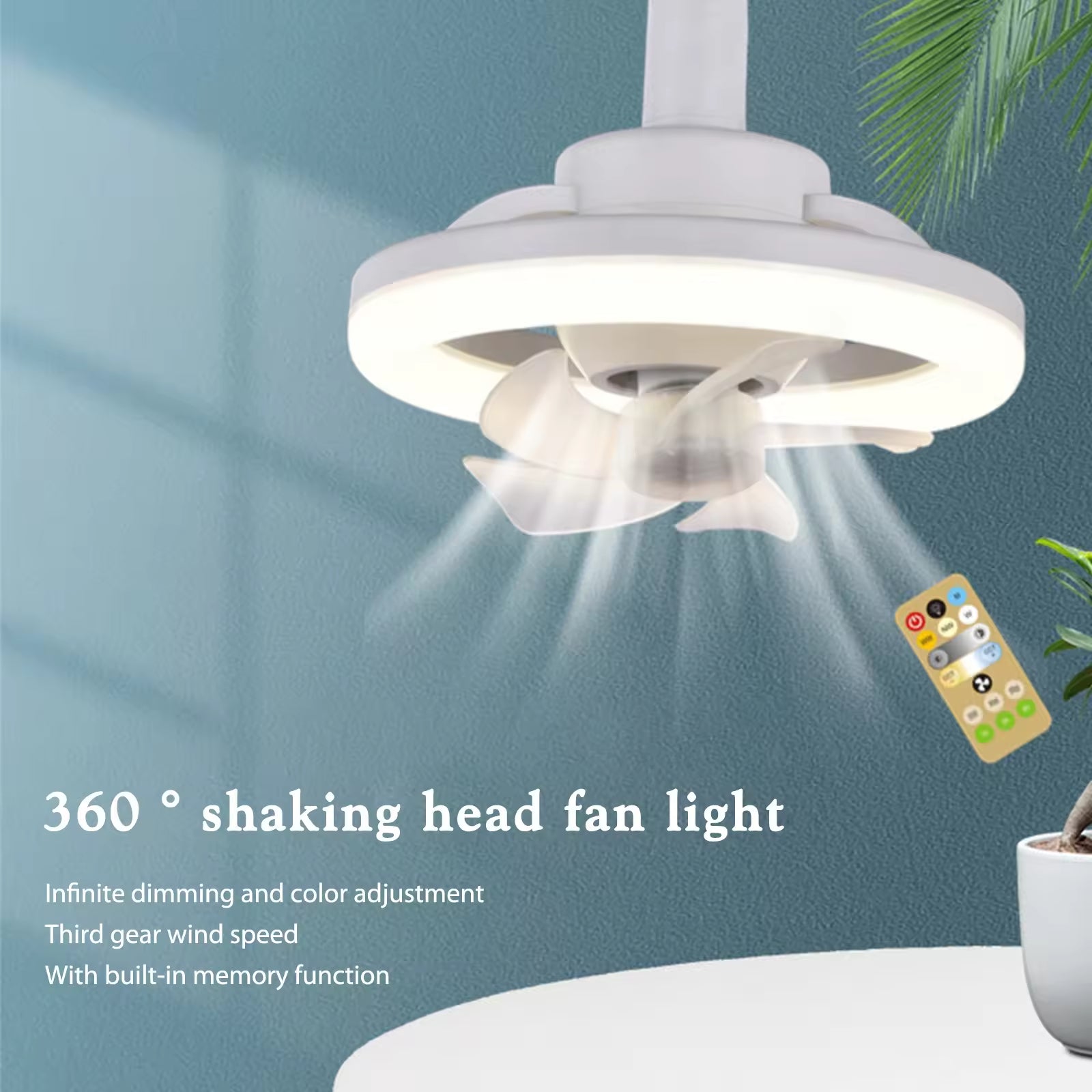 360° Rotating 48W Ceiling Fan with LED Light &amp; Remote Control – E27 Fan Light