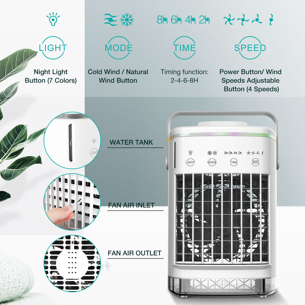 4-Speed USB Air Conditioning Fan with Humidification Spray – Portable Mini Air Cooler