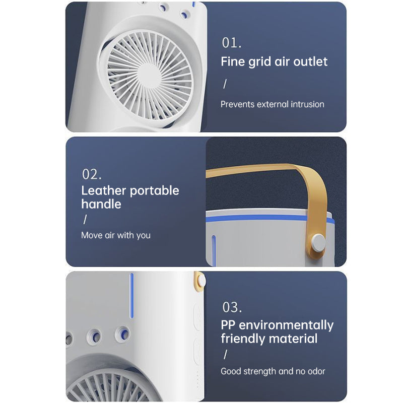 Rechargeable Portable Mini Fan with Spray Cooling – Desktop Air Cooler with LED Light