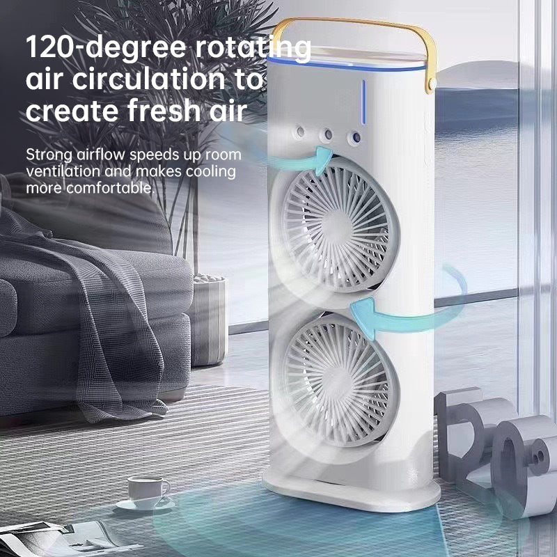Rechargeable Portable Mini Fan with Spray Cooling – Desktop Air Cooler with LED Light