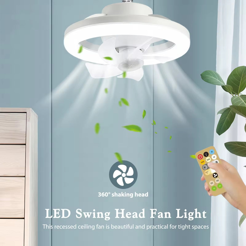 360° Rotating 48W Ceiling Fan with LED Light &amp; Remote Control – E27 Fan Light