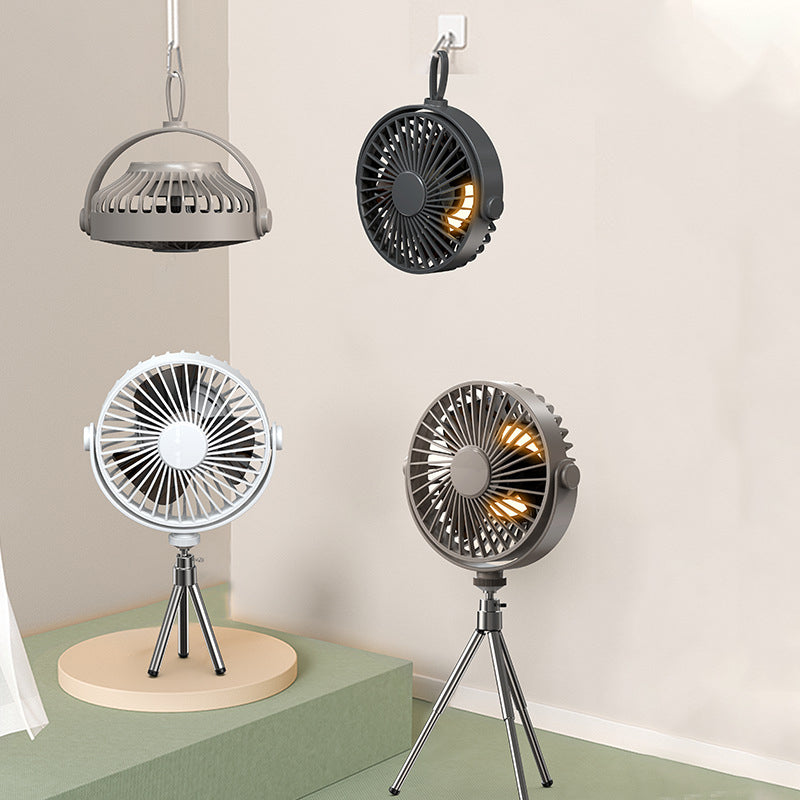 Multi-Function Tripod Camping Fan with LED Light, Remote Control &amp; Timer – Rechargeable Portable Outdoor Fan