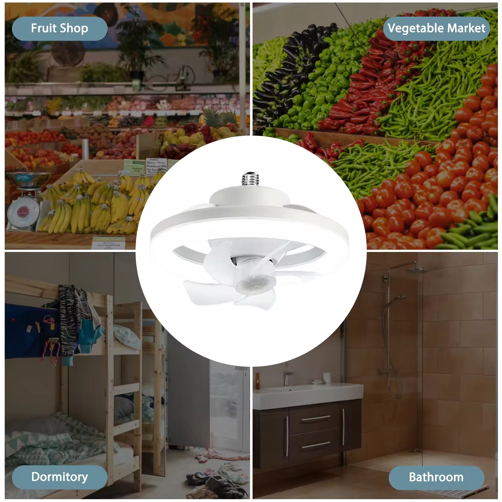 360° Rotating 48W Ceiling Fan with LED Light &amp; Remote Control – E27 Fan Light