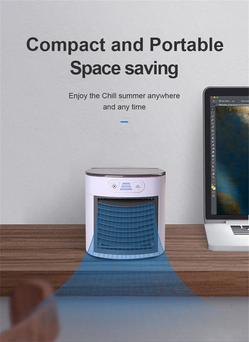 Portable USB Air Conditioner – Mini Desktop Air Cooler with Digital Humidifier