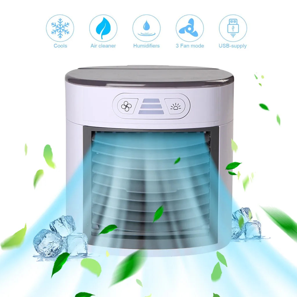 Portable USB Air Conditioner – Mini Desktop Air Cooler with Digital Humidifier